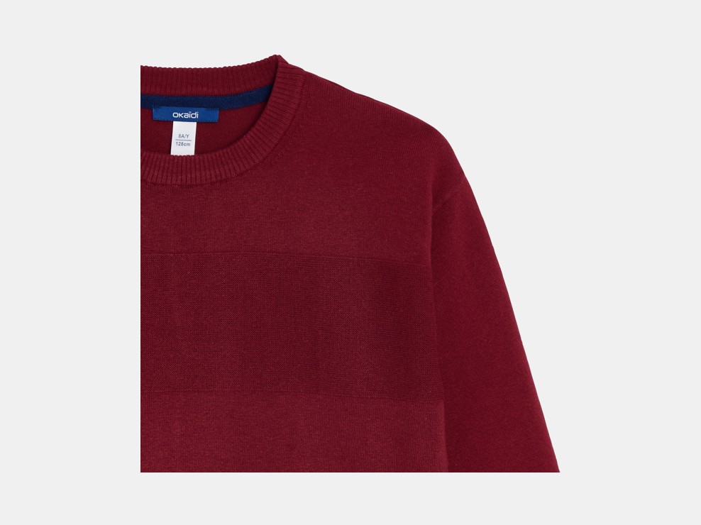Pull col rond uni rouge Garçon 2