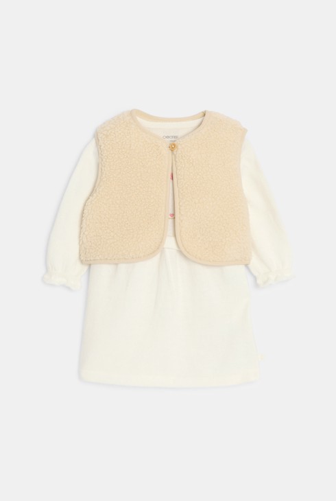 Vestido punto gris topo y cárdigan blanco bebé niña 1