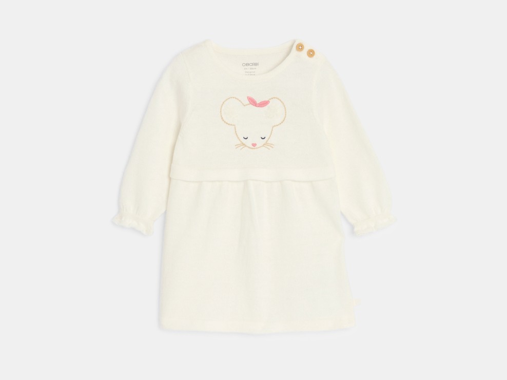 Robe maille tricot souris et gilet blanc bébé fille 2