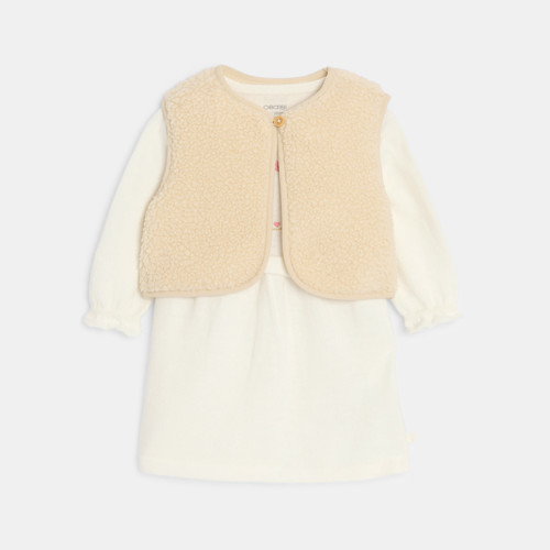 Robe Maille Tricot Souris Et Gilet Blanc Bébé Fille - Blanc Écru - 9M - OBAIBI