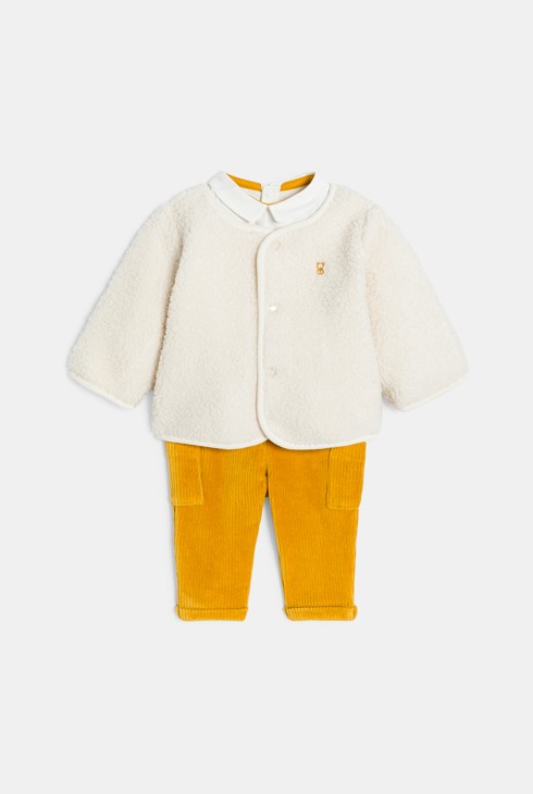 Vest van sherpa, fluwelen broek en rompertje voor babyjongens 1
