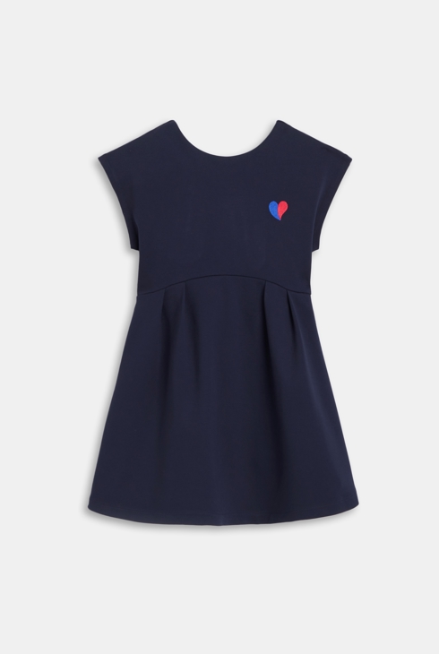 Robe manches courtes cœur brodé bleu marine Fille