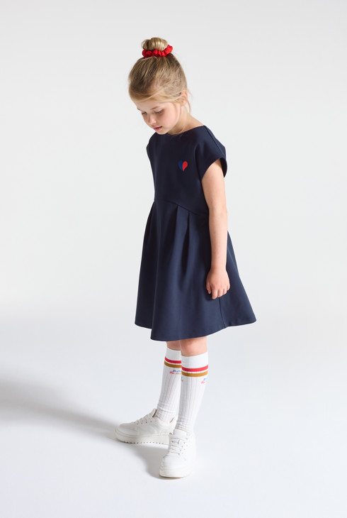 Kurzarm-Kleid gesticktes Herz marineblau Mädchen 1