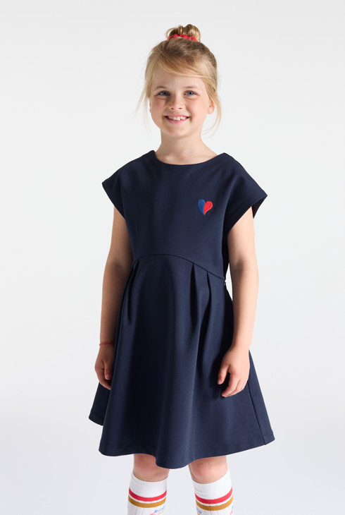 Kurzarm-Kleid gesticktes Herz marineblau Mädchen 2