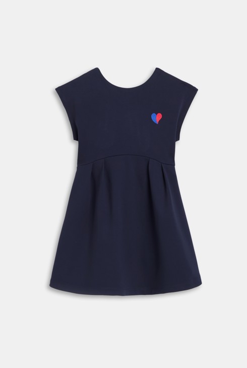 Girl's navy blue short-sleeved dress with embroidered heart motif 2