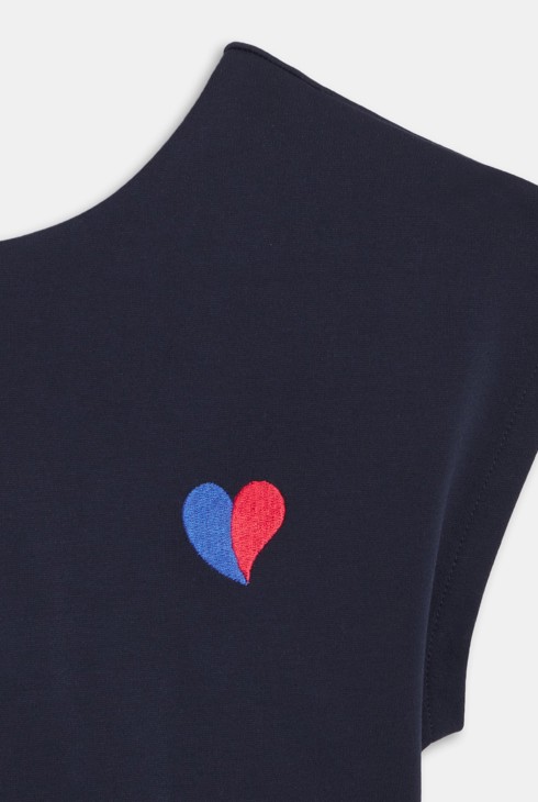 Robe manches courtes cœur brodé bleu marine Fille