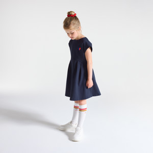 Kurzarm-Kleid gesticktes Herz marineblau Mädchen