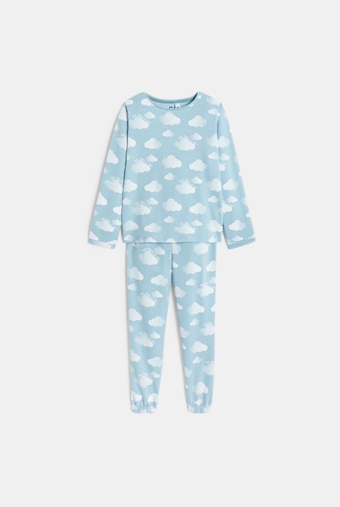 Pijama 2 piezas de muletón motivo nube azul celeste niña 1