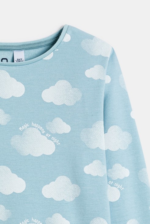 Pyjama 2 pièces en molleton motif nuage bleu ciel Fille