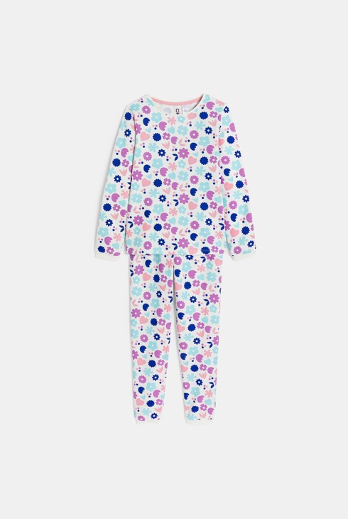 Pijama 2 piezas de muletón motivo flor rosa niña 1