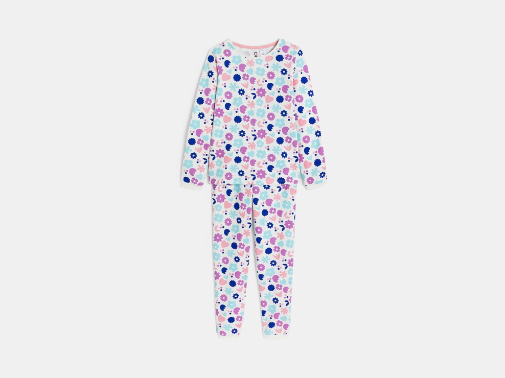 Pyjama 2 pièces en molleton motif fleur rose Fille 1