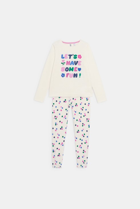 Beige pyjama met bloemetjesprint voor meisjes 1