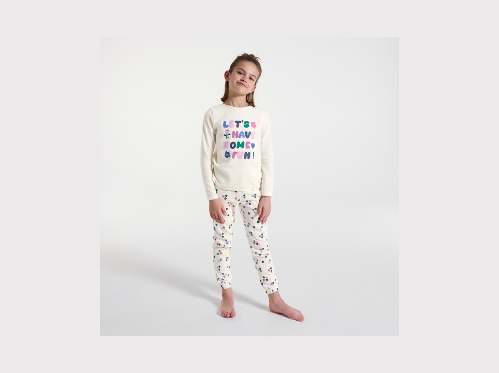 Pyjama Blumenmuster beige Mädchen 1