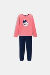 Pyjama 2 pièces en velours motif chat rose Fille