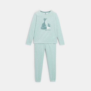 Zweiteiliger Velours-Pyjama aus mit Fuchs- und Hasenmotiv in Blau für Mädchen