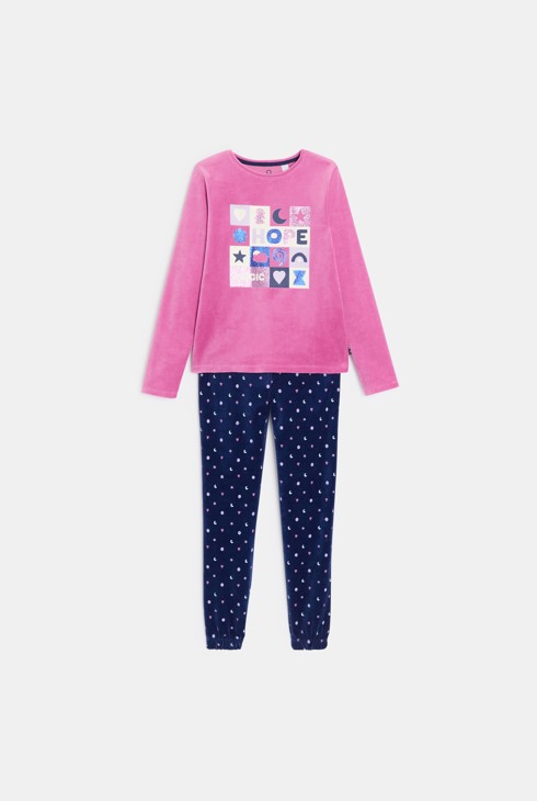Pyjama rosa Samt Mädchen 1