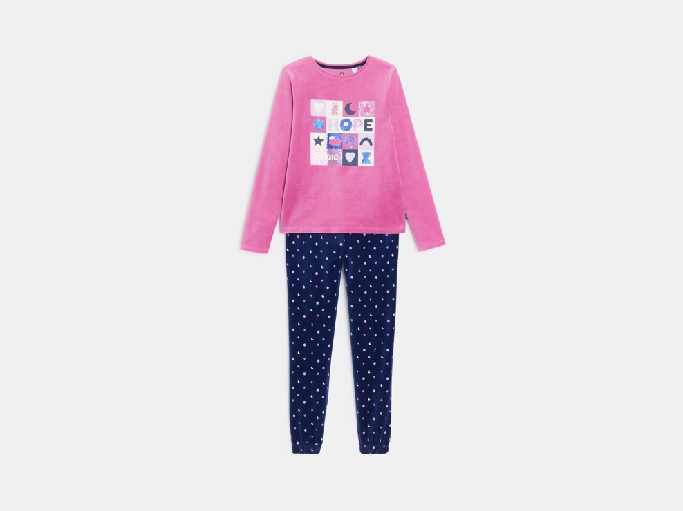 Roze pyjama van velours voor meisjes 1