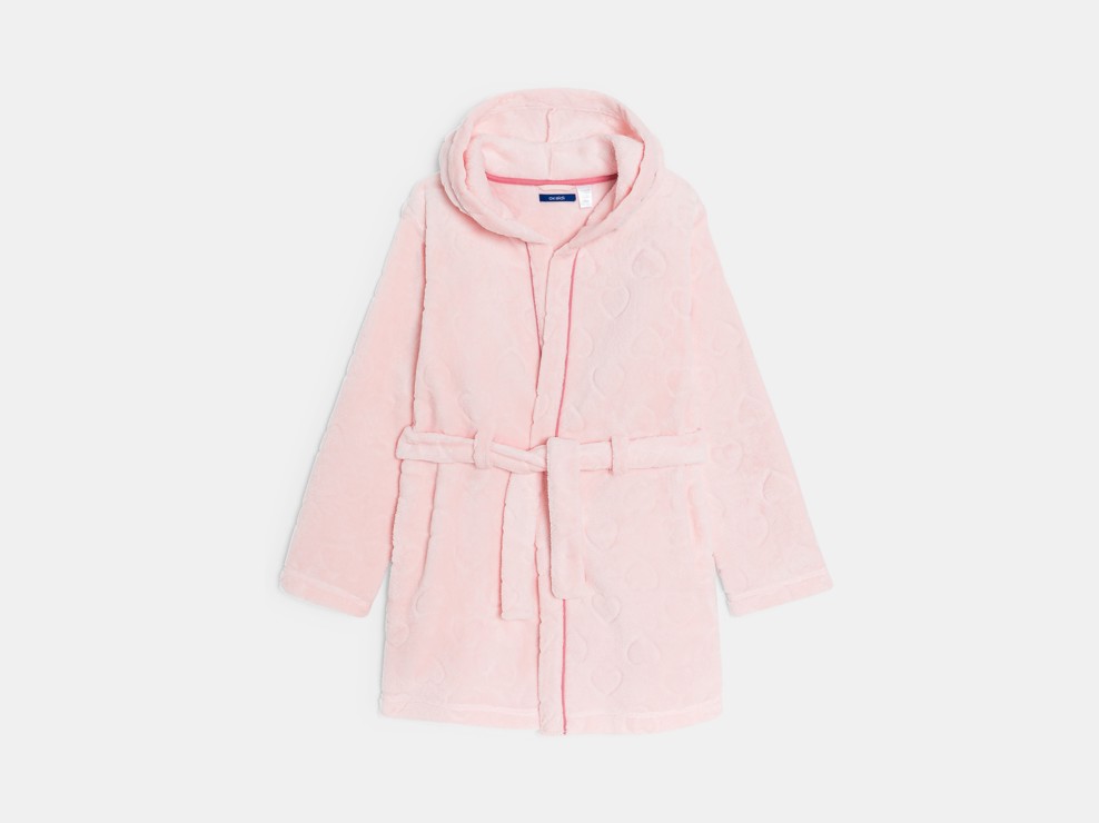 Peignoir à capuche en moumoute polaire rose Fille 1