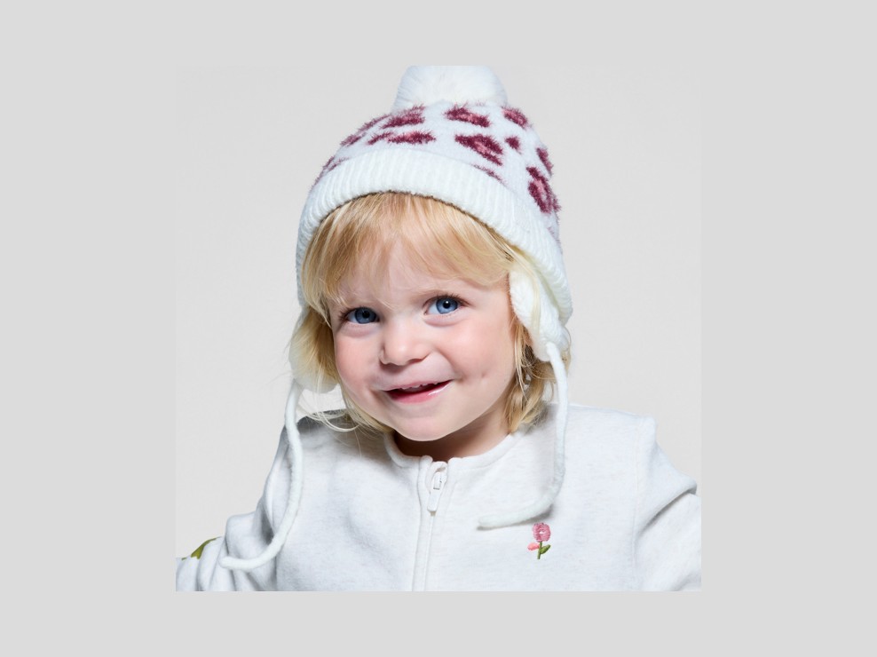 Inka-Mütze aus Strick mit Leopardenmuster in Rosa für kleine Mädchen 2