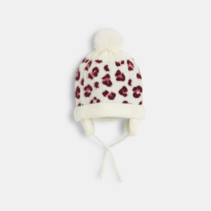 Bonnet péruvien maille léopard rose bébé fille