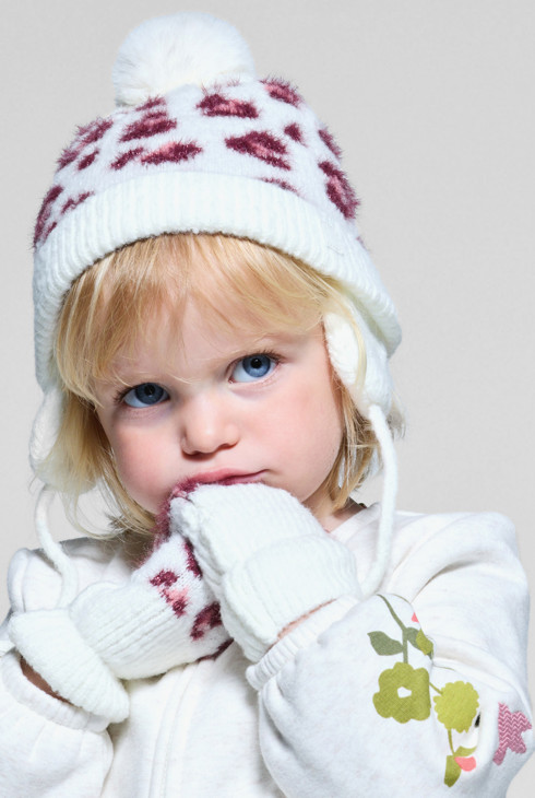 Moufles maille léopard rose bébé fille 1
