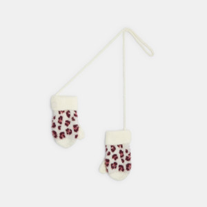 Moufles maille léopard rose bébé fille