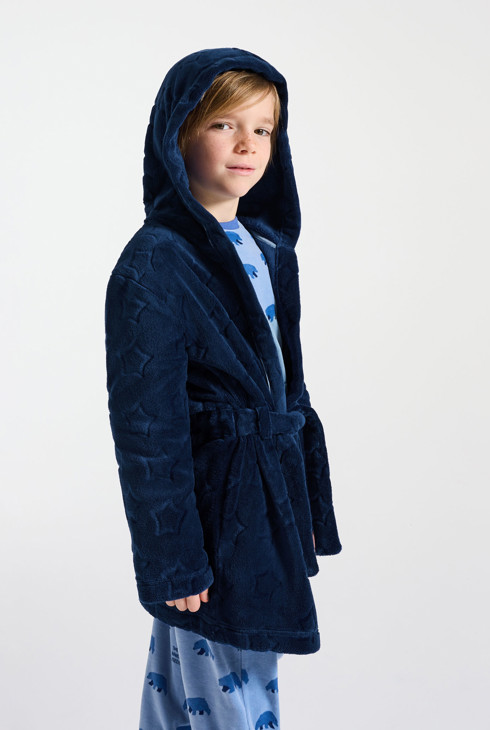 Peignoir à capuche en moumoute polaire bleu marine Garçon 2