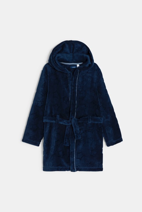 Marineblauer Bademantel aus Teddy-Fleece mit Kapuze für Jungen 2