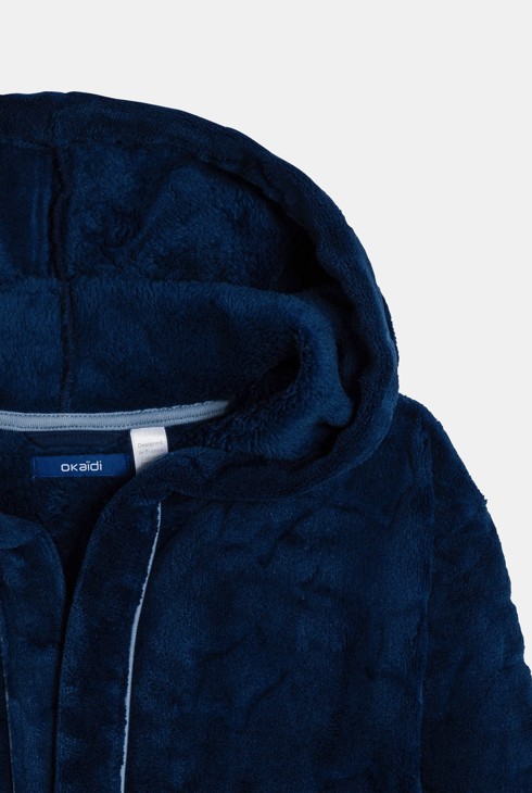 Peignoir à capuche en moumoute polaire bleu marine Garçon