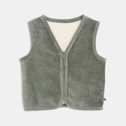 Gilet zippé sans manches velours et moumoute vert bébé garçon 2
