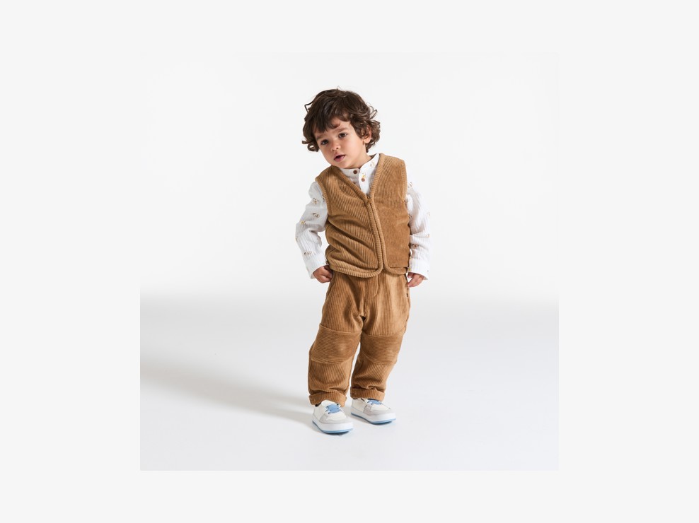 Gilet zippé sans manches velours doublé marron bébé garçon 1