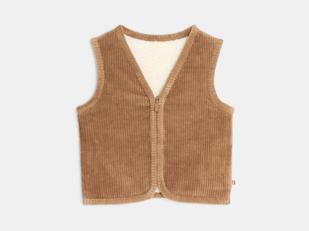 Gilet zippé sans manches velours doublé marron bébé garçon 2