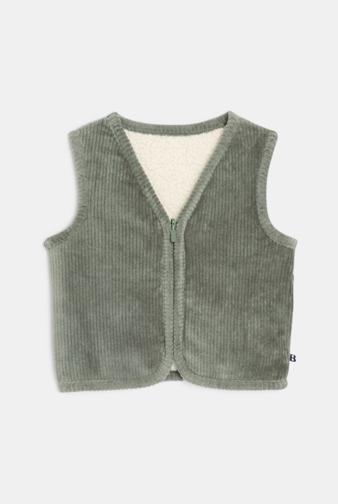 Gilet zippé sans manches velours et moumoute vert bébé garçon 1
