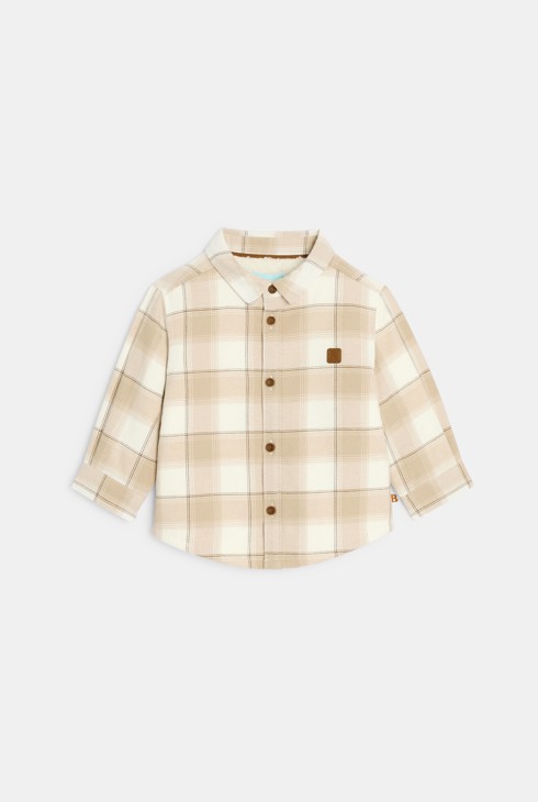 Sobrecamisa forrada sherpa cuadros beige bebé niño 1
