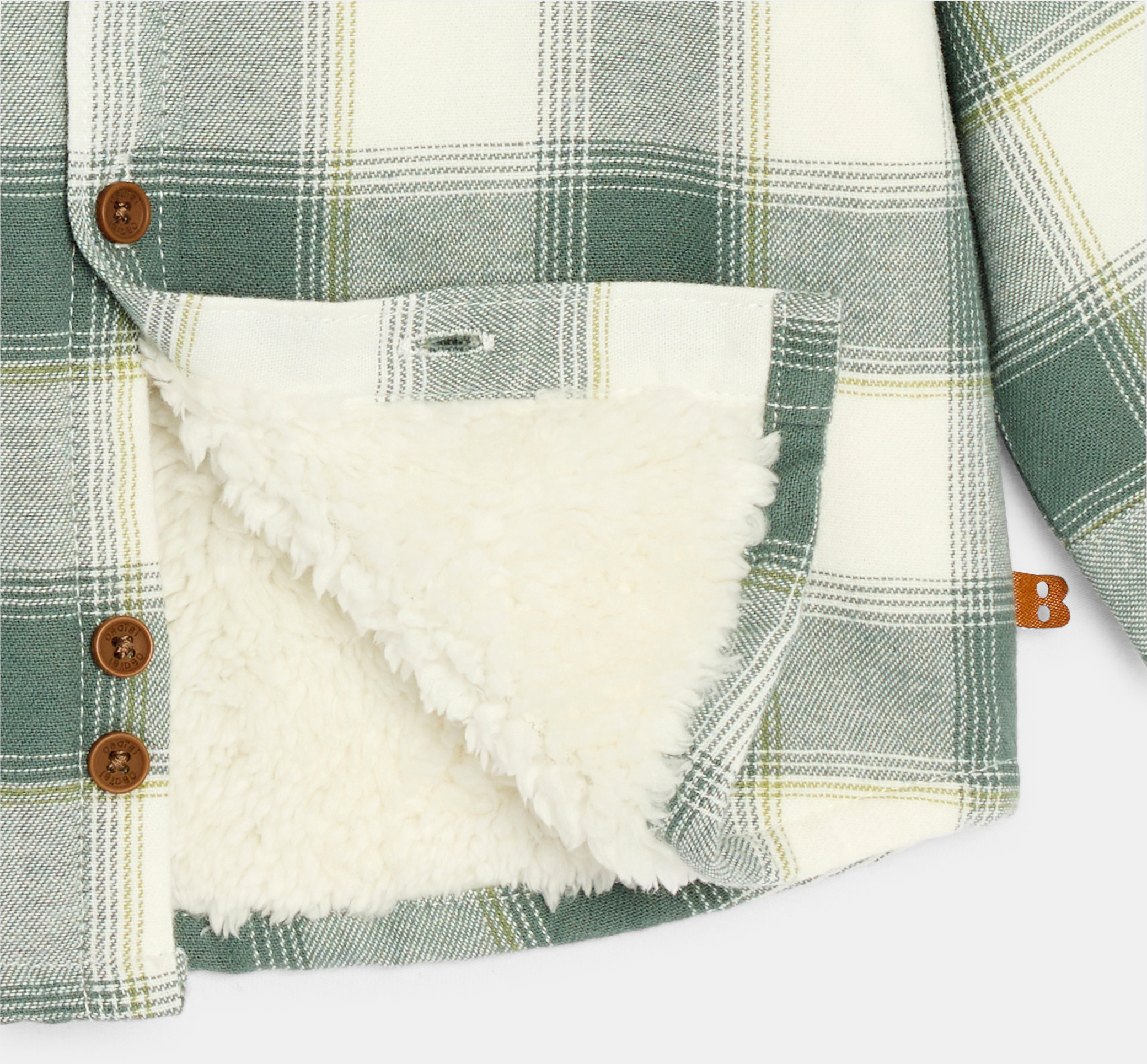 Zelena karirana podstavljena lagana jakna od sintetičkog krzna za dječake 2