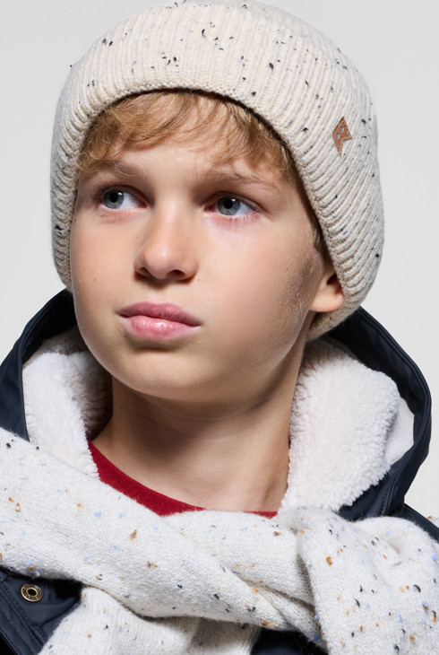 Gorro jaspeado de punto de canalé beige niño 1