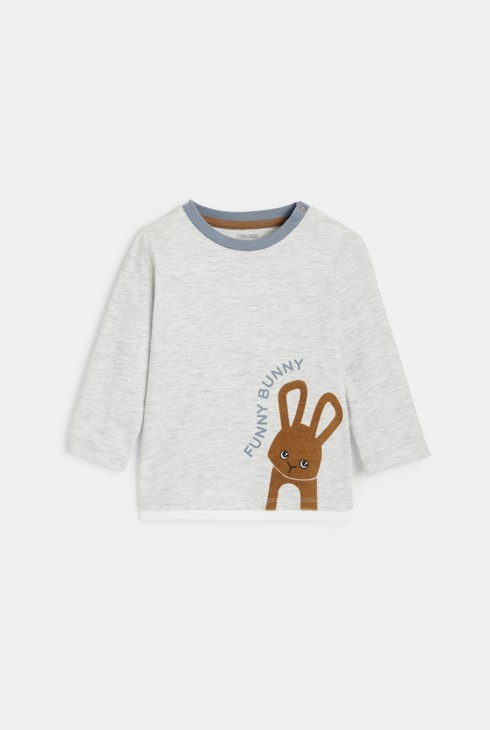 Langarm-T-Shirt Kaninchen in Grau für kleine Jungen 1