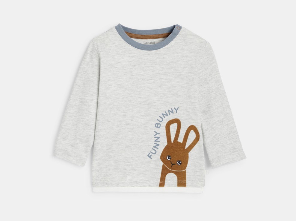 Langarm-T-Shirt Kaninchen in Grau für kleine Jungen 1