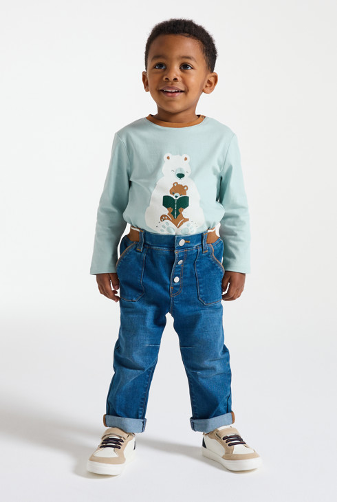 Baby boy's grey rabbit T-shirt with long sleeves 1