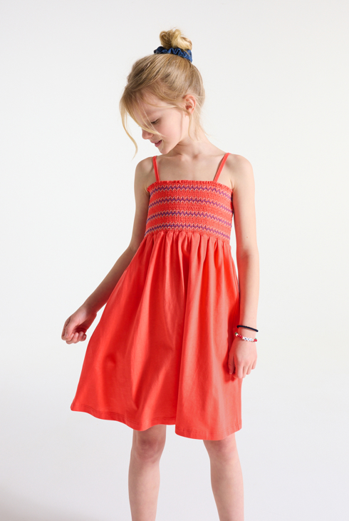 Abito con smock e spalline rosso bambina 2