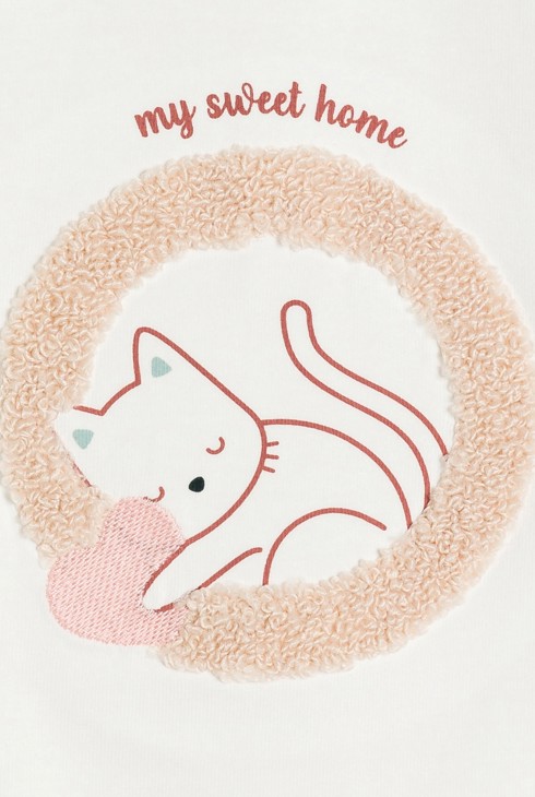 T-shirt blanc à motif chat bébé fille