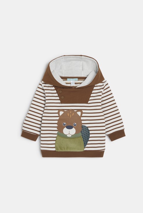 Sweatshirt mit Kapuze aus gestreiftem Molton in Braun mit Bibermotiv für kleine Jungen 2