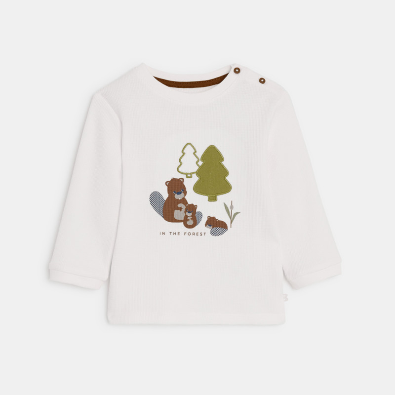 T-Shirt Wabenmuster Biber weiß Kleinkind Junge
