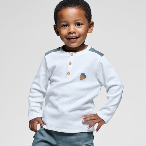 T-shirt Manches Longues Blanc Bébé Garçon - Ecru Tres Clair - 6M - OBAIBI