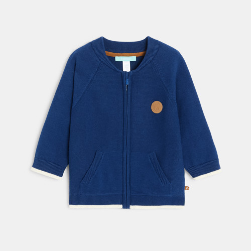 Gilet Zippé Maille Tricot Bleu Bébé Garçon - Indigo Moyen - 4A - OBAIBI