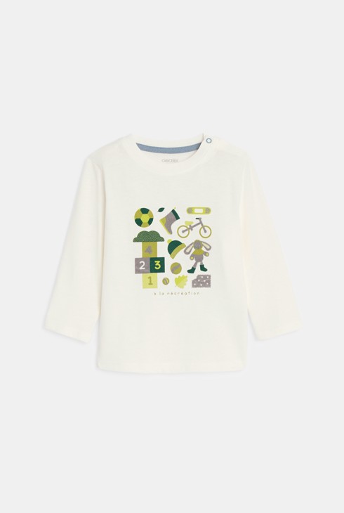 T-shirt manches longues récréation blanc bébé garçon 1