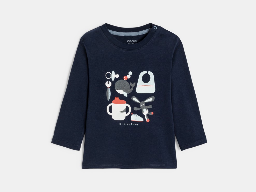 T-shirt manches longues crèche bleu marine bébé garçon 1