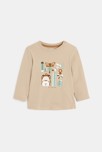 T-shirt manches longues école beige bébé garçon