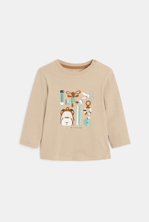 T-shirt a maniche lunghe beige scuola neonato 1