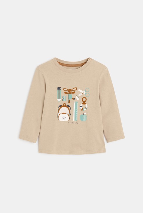 Langarm-T-Shirt Schule in Beige für kleine Jungen 2